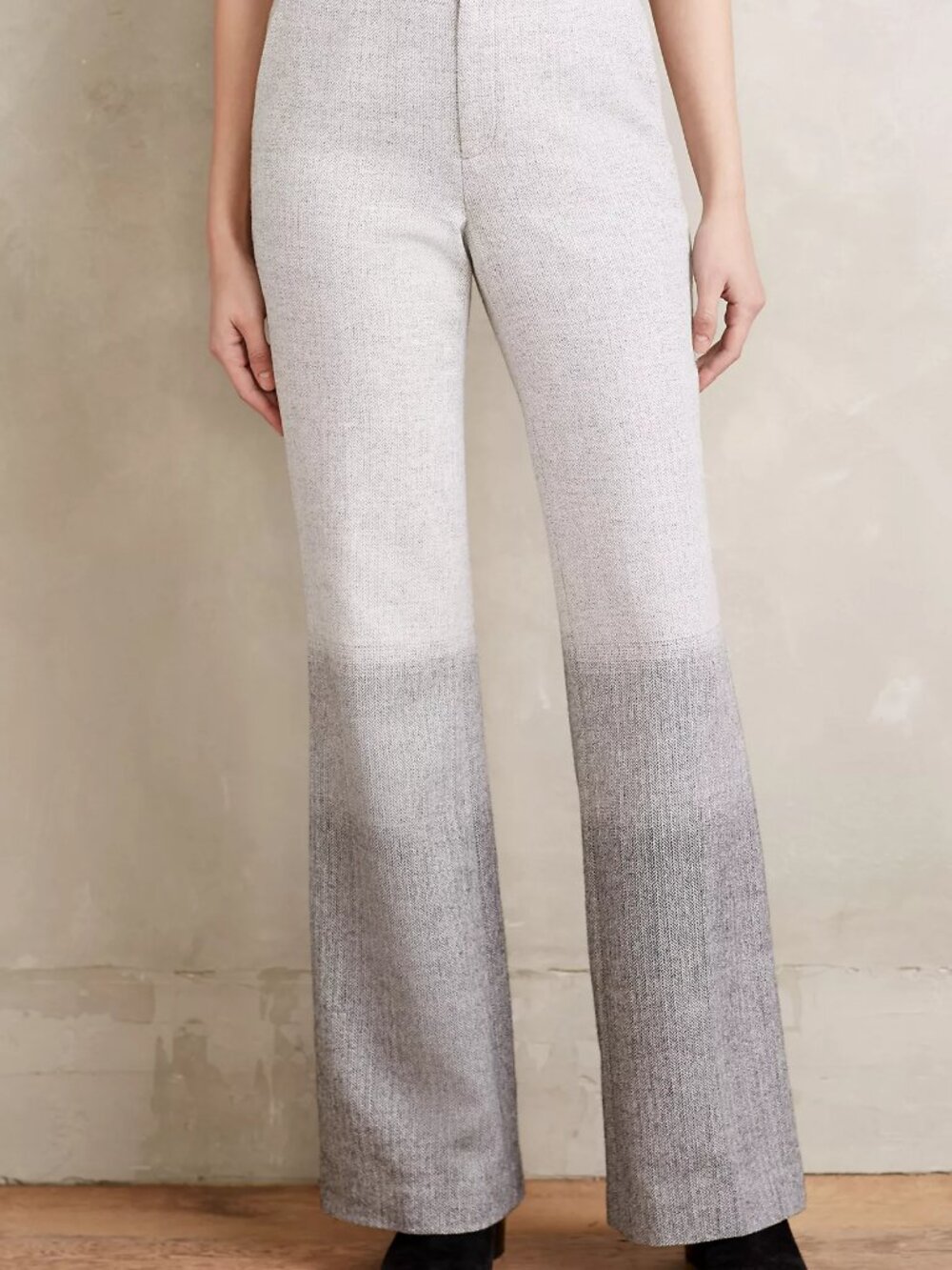 Anthropologie Elevenses Gray Ombre Flare Trouser Pants 12 Wool Blend High Rise - Picture 2 of 11